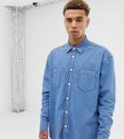 Reclaimed Vintage Inspired Vintage Oversized Fit Shirt In Mid Wash Blue - Blue