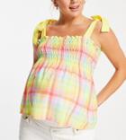 Twisted Wunder Maternity Smock Top With Tie Straps In Multi Contrast Check