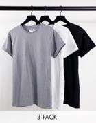Topman 3 Pack Rollsleeve Skinny Fit T-shirt In Black, White And Gray-multi