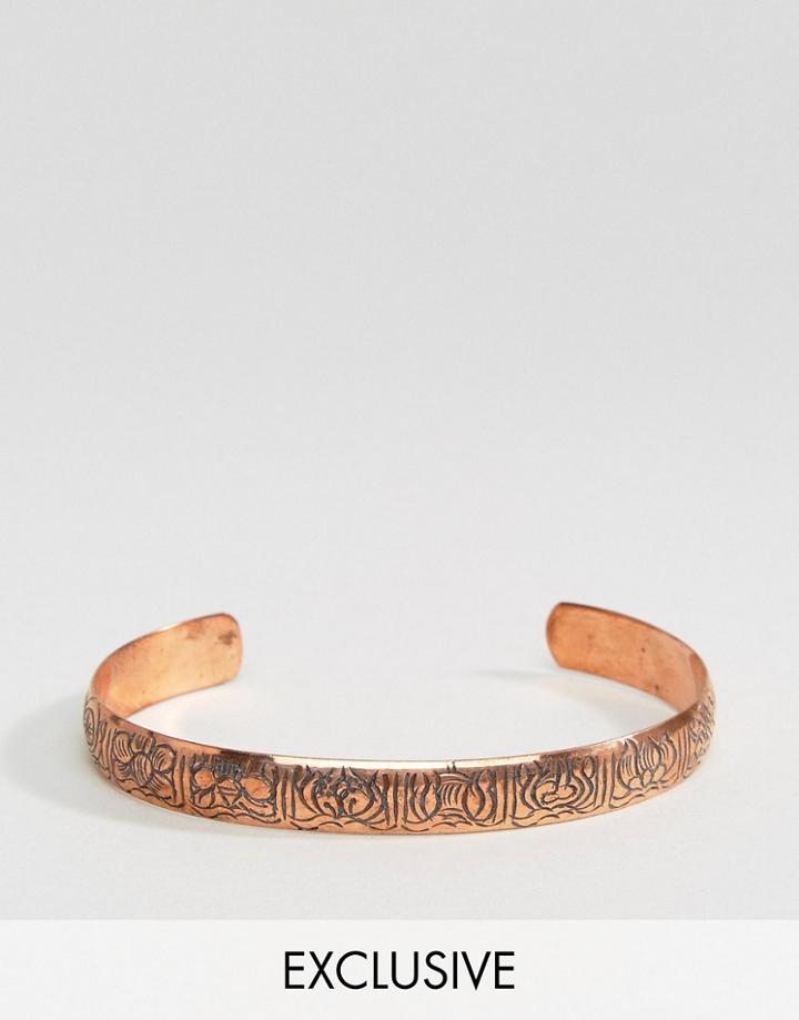 Reclaimed Vintage Inspired Engraved Bangle Bracelet - Copper