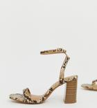 Asos Design Wide Fit Hong Kong Barely There Block Heeled Sandals In Snake - Multi