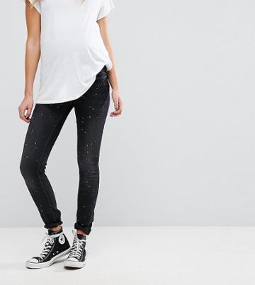 Supermom Maternity Jean With Paint Splashes - Black