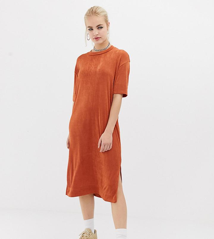 Collusion Slinky Midi T-shirt Dress - Orange
