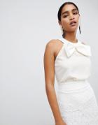 Vesper Bow Front Sleeveless Blouse - Cream