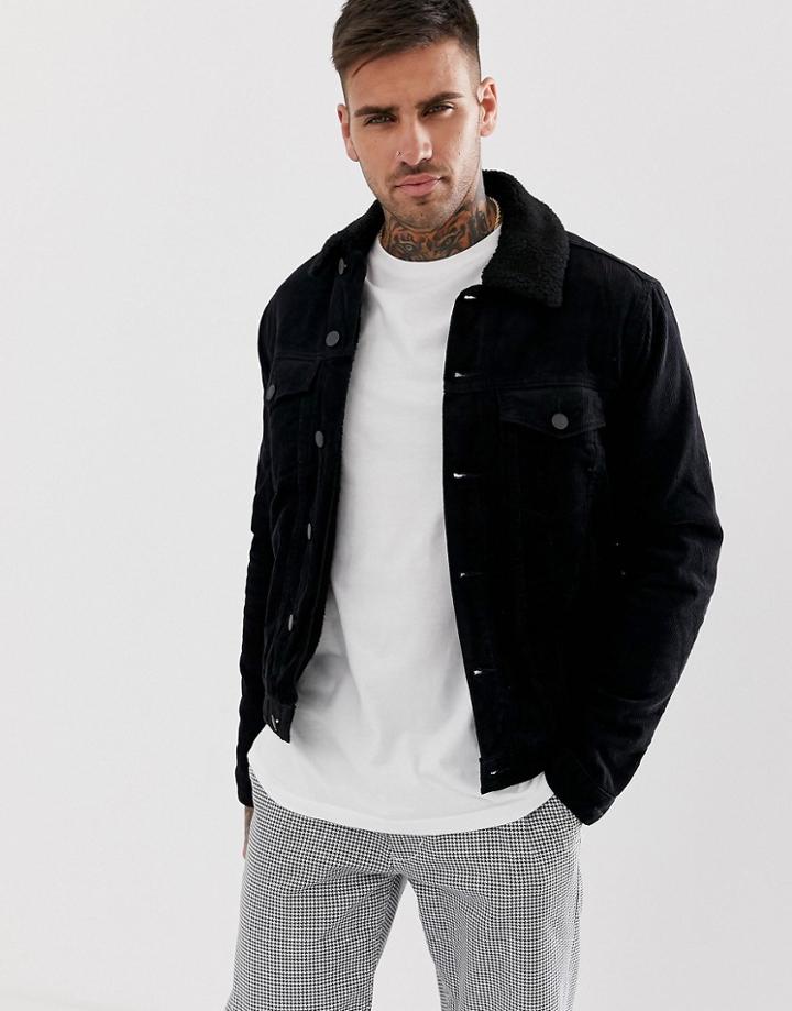 New Look Corduroy Jacket With Fleece Lining In Black
