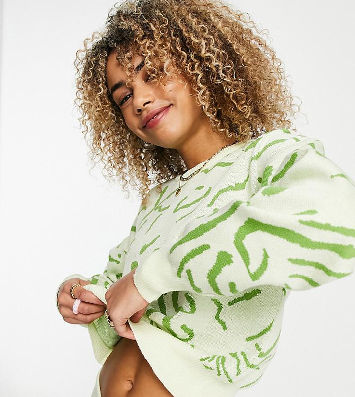 Native Youth Relaxed Sweater In Abstract Squiggle Knit - Part Of A Set-green