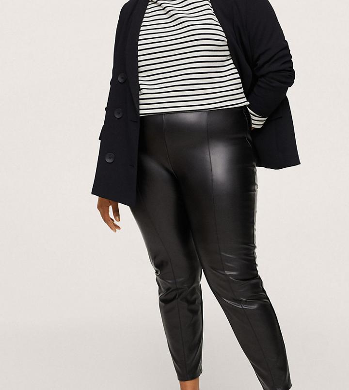 Mango Curve Faux Leather Pants In Black