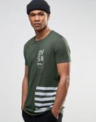 Asos Longline T-shirt With Military Print And Distressing - Khaki