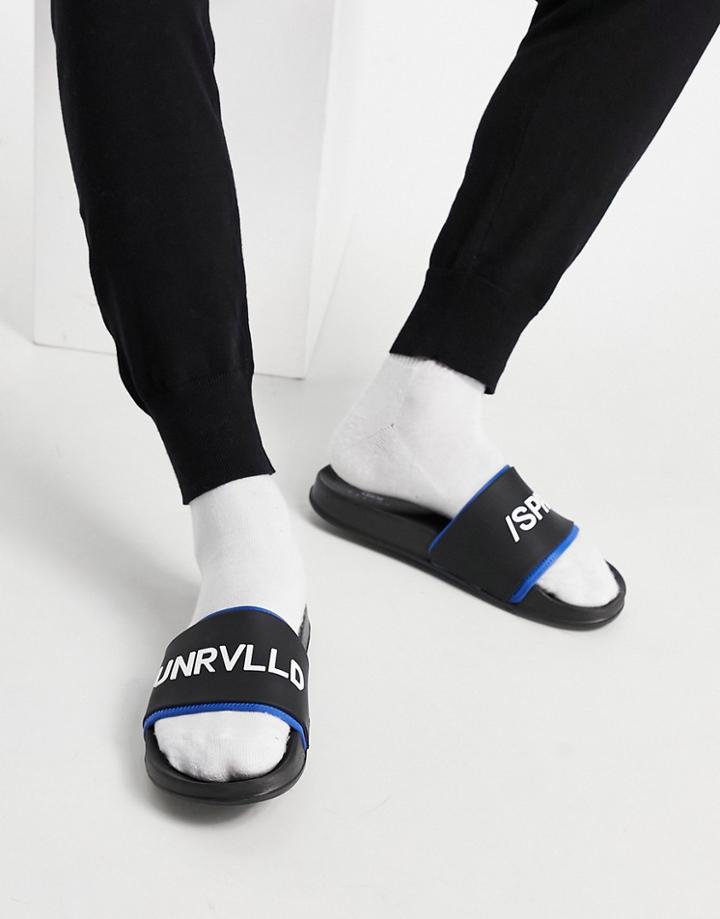 Asos Unrvlled Supply Slides In Black With With Blue Neoprene Underlay