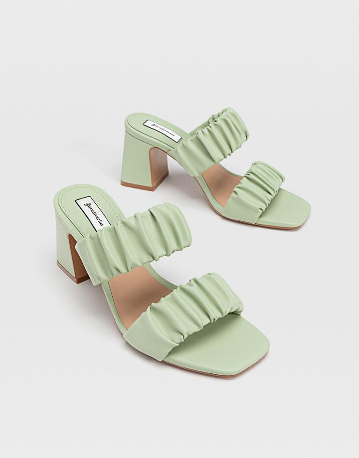 Stradivarius Ruched Strap Heeled Mule In Green