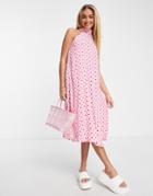 Urban Revivo Halterneck Midi Dress In Pink Geomeric Print