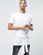 Asos Super Longline T-shirt With Tie Waist Mock Sleeves - White