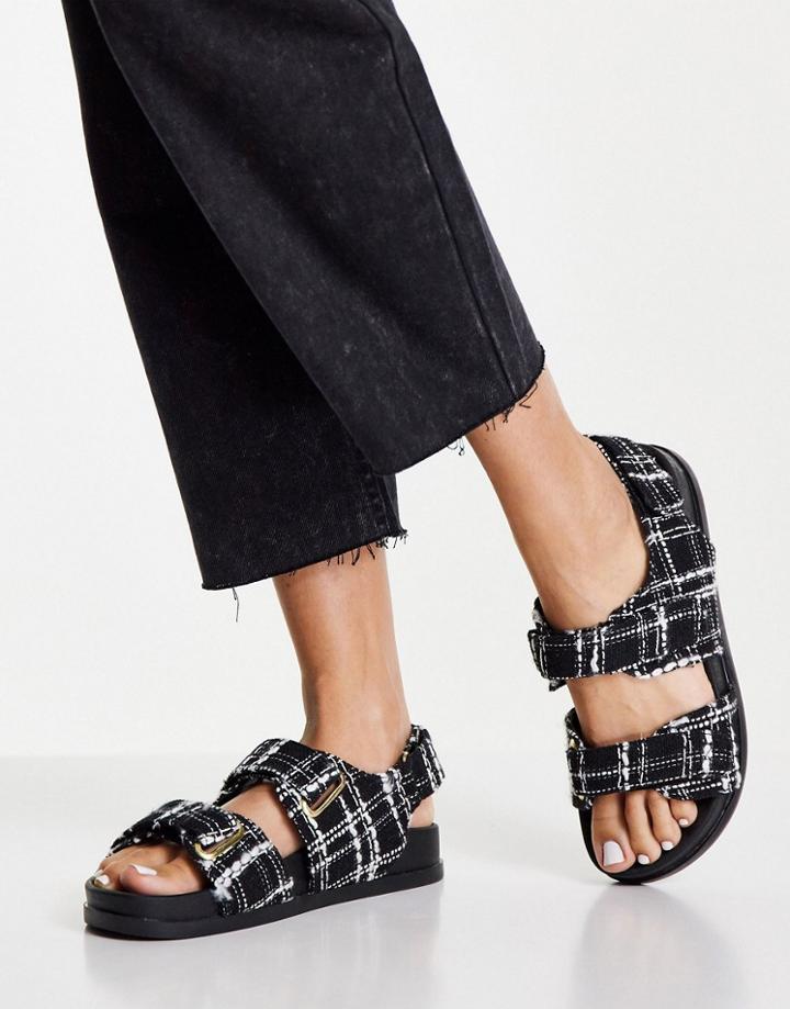 Asos Design Factually Sporty Sandals In Black And White Tweed-multi