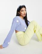 Asos Design Cropped Sweater With Crochet Flowers In Lilac-purple