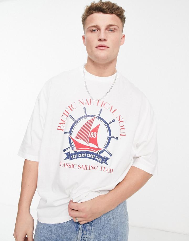Asos Design Oversized T-shirt In White With Yacht Front Print
