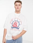 Asos Design Oversized T-shirt In White With Yacht Front Print