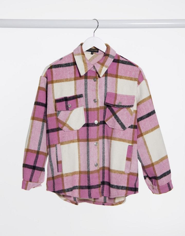 Love & Other Things Oversize Shirt In Pink Plaid-orange