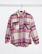 Love & Other Things Oversize Shirt In Pink Plaid-orange