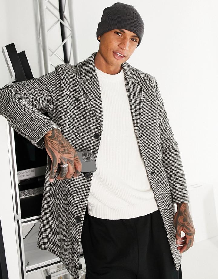 Jack & Jones Originals Wool Mix Overcoat In Check-navy