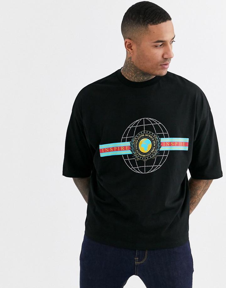 Asos Design Oversized T-shirt With World Print And Hot Fix Gem