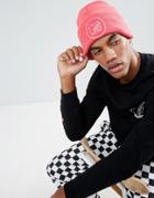 Asos X Mtv Patch Beanie In Pink - Pink