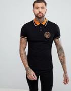 Versace Jeans Twin Tipped Polo Shirt In Black With Tiger Logo - Black