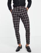 Asos Design Skinny Suit Pants With Window Check In Burgundy-red