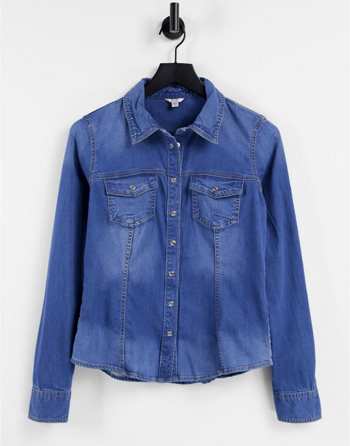 Guess Slim Fit Denim Shirt In Mid Wash-blues