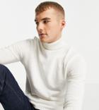 Asos Design Knitted Cotton Roll Neck Sweater In White