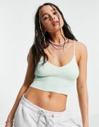 Bershka Knitted Crop Tank In Mint-green