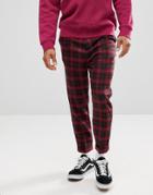 Asos Drop Crotch Tapered Pants In Wool Mix Burgundy Check - Red