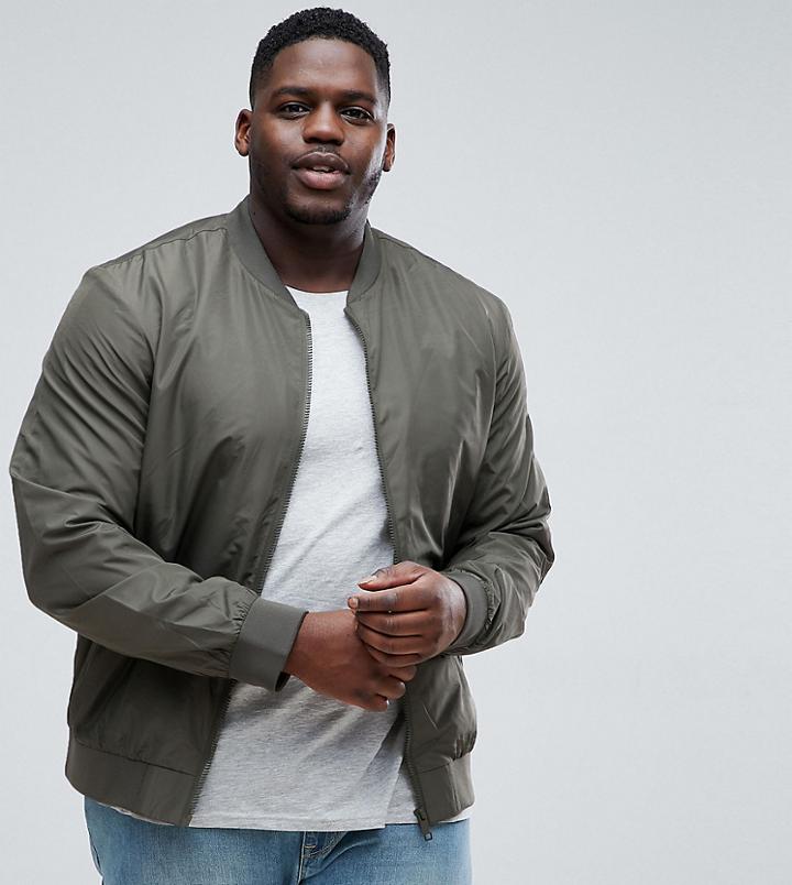 Brave Soul Plus Nylon Lightweight Bomber Jacket - Green
