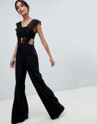 Asos Design Lace Top Jumpsuit With Wide Leg - Black
