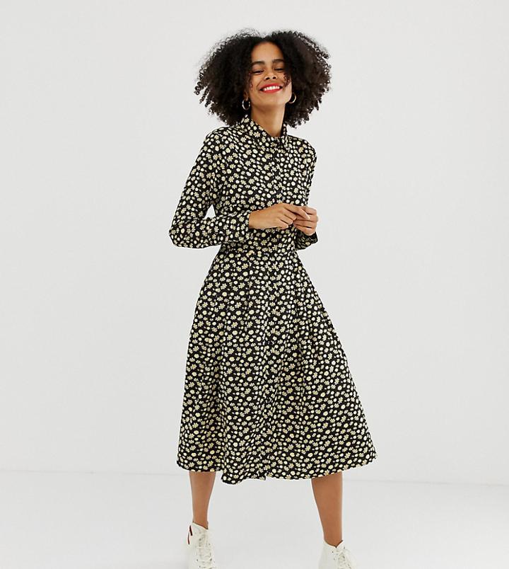 Glamorous Midi Shirt Dress With Pleated Skirt In Buttercup Floral
