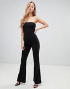 Asos Design Bandeau Jumpsuit In Crepe With Flare Leg - Black