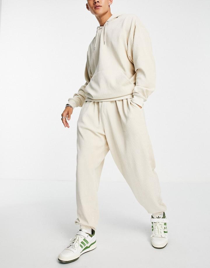 Asos Design Super Oversized Sweatpants In Ribbed Velour Beige - Part Of A Set-neutral