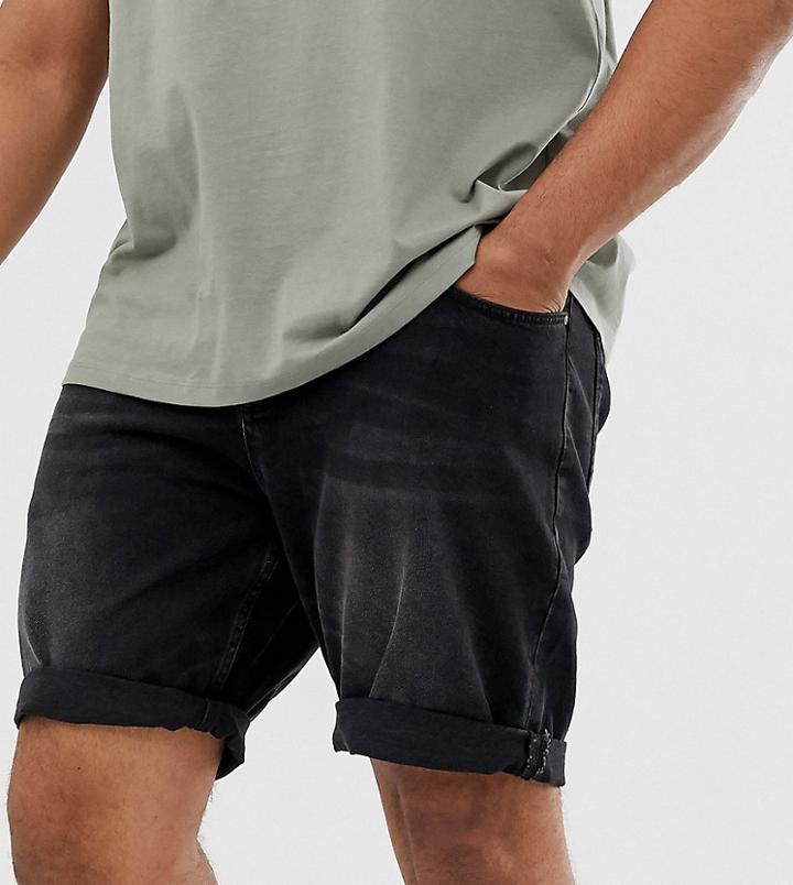 Asos Design Plus Denim Shorts In Slim Washed Black - Black