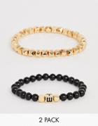 Wftw 2 Pack Beaded Bracelet In Black And Gold - Gold