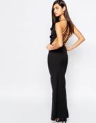 The 8th Sign Plunge Neck Maxi Dress With Diamond Cut Out Back - Black