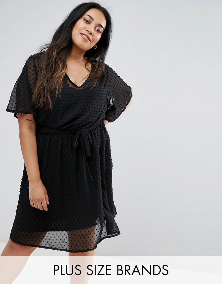 New Look Plus Dobby Spot Skater Dress - Black