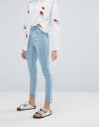 Neon Rose Reconstructed Skinny Jeans With Frayed Panels - Blue