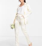 Liquorish Tall Bridal Satin Smart Pants In White - Part Of A Set