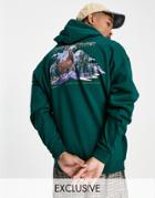 Reclaimed Vintage Inspired Hoodie With Back Print And Front Embroidery In Green