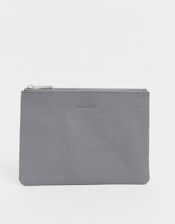 Asos Design Leather Pouch With Emboss In Charcoal Gray-green