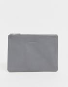 Asos Design Leather Pouch With Emboss In Charcoal Gray-green