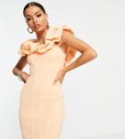 Asos Design Petite Seamed Contoured Scrunch Square Neck Mini Dress In Apricot-orange