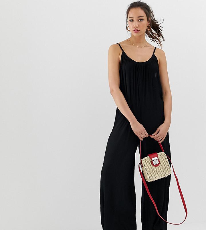 Asos Design Tall Low Back Jumpsuit In Crinkle - Black