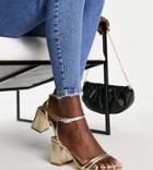 Truffle Collection Wide Fit Square Toe Block Heel Barely There Sandals In Gold-multi