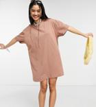 Collusion Short Sleeve Mini T-shirt Dress In Pale Brown