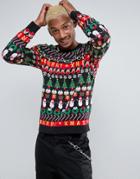 Asos Holidays Sweater With All Over Design In Navy - Multi